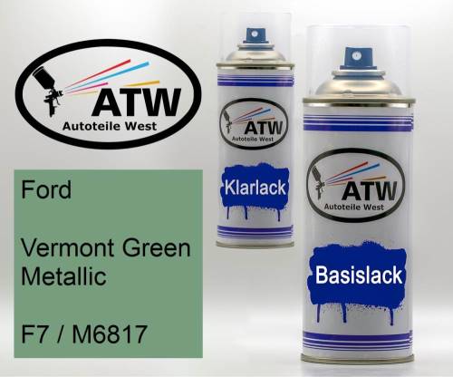 Ford, Vermont Green Metallic, F7 / M6817: 400ml Sprühdose + 400ml Klarlack - Set, von ATW Autoteile West.